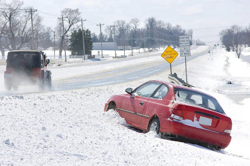 A passenger car sitting against the snow-covered bank of a ditch while the jeep that forced it off the roadway continues traveling; is a hit and run a felony in hazardous conditions?