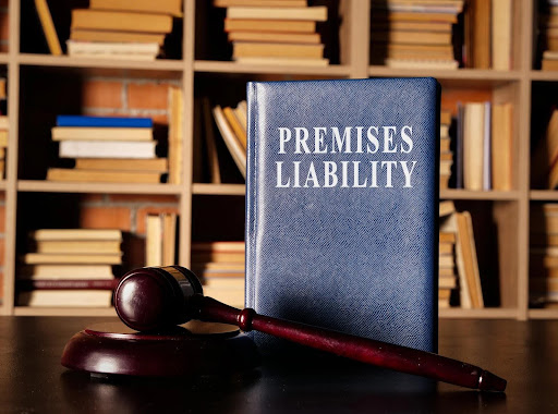 A gavel and a book reading “premises liability” in a lawyer’s office; slip and fall cases may require specialized knowledge when proving negligence.